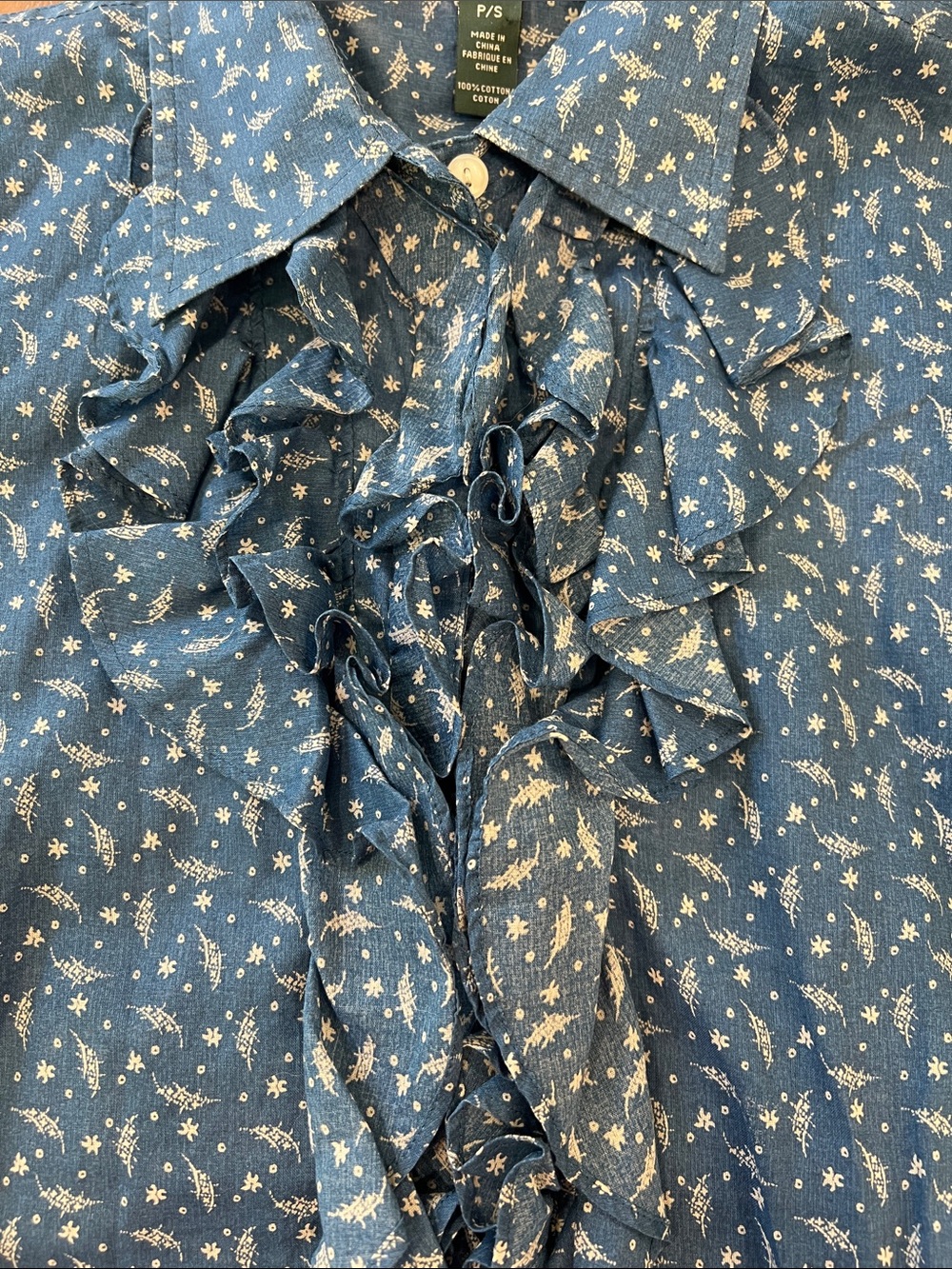 Lauren Ralph Lauren Women's Blue Floral Ruffle Blouse petite small Cottagecore - Picture 2 of 5